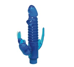 Ribbed Bunny Vibrator W/Anal Tickler Blue