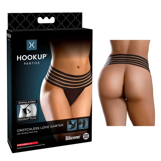Garter Panty Crotchless Hookup con Plug Anal Unitalla Hookup