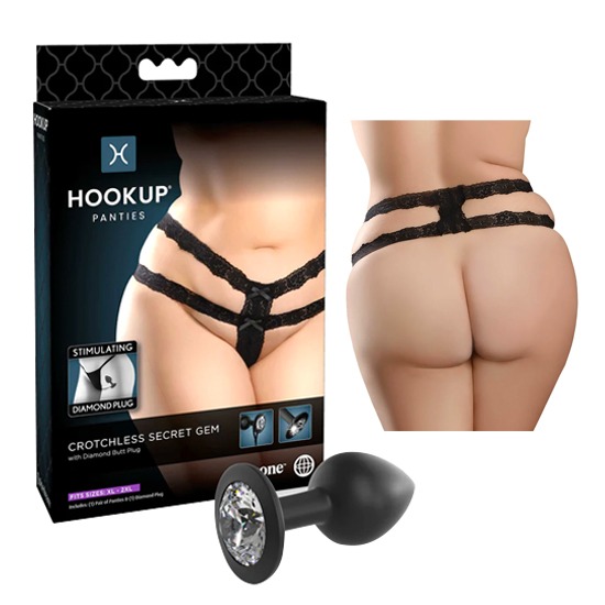 Panty Crotchless con Plug Anal Diamond Hookup XL-2XL