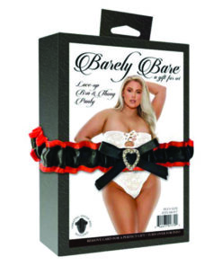 Lace Up Bra & Thong Panty, Plus Size White