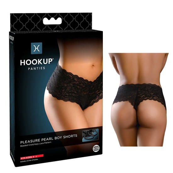 Panties Pleasure Pearl Boy Shorts con Perlas Estimulantes Hookup Unitalla