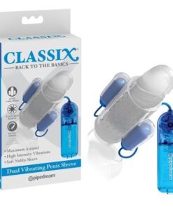 Classix Dual Vibrating Penis Sleeve Blue & Clear