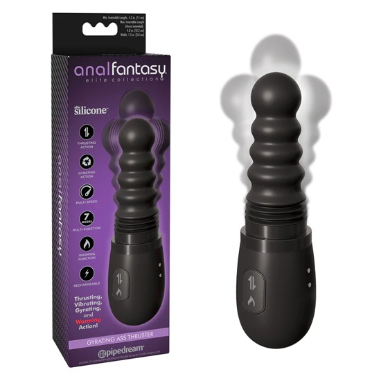 Plug Anal con Movimiento y Calor Gyrating Ass Thruster Elite Silicone Negro Pipedream