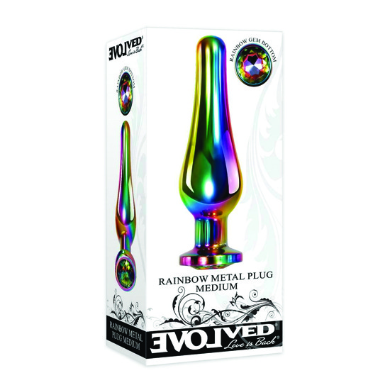 Plug Anal de Metal Arcoíris con Gema Rainbow Metal Plug Mediano Evolved 9cm