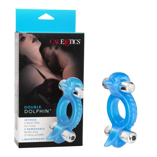 Anillo Vibrador Doble con Balas Removibles Double Dolphin Azul CalExotics