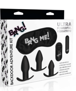 BG BackdoorAdventure 3pc Butt Plug Set, Bullet, & Blindfold Kit-Black