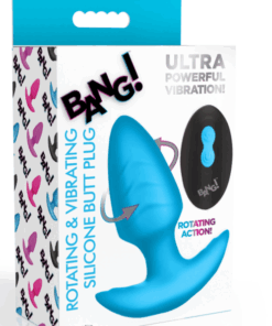 BG Rotating & Vibrating Silicone Butt Plug w/ Remote - Blue