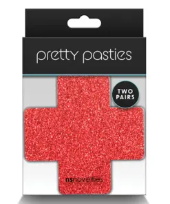Pretty Pasties - Glitter Cross - Red/Silver - 2 Pair