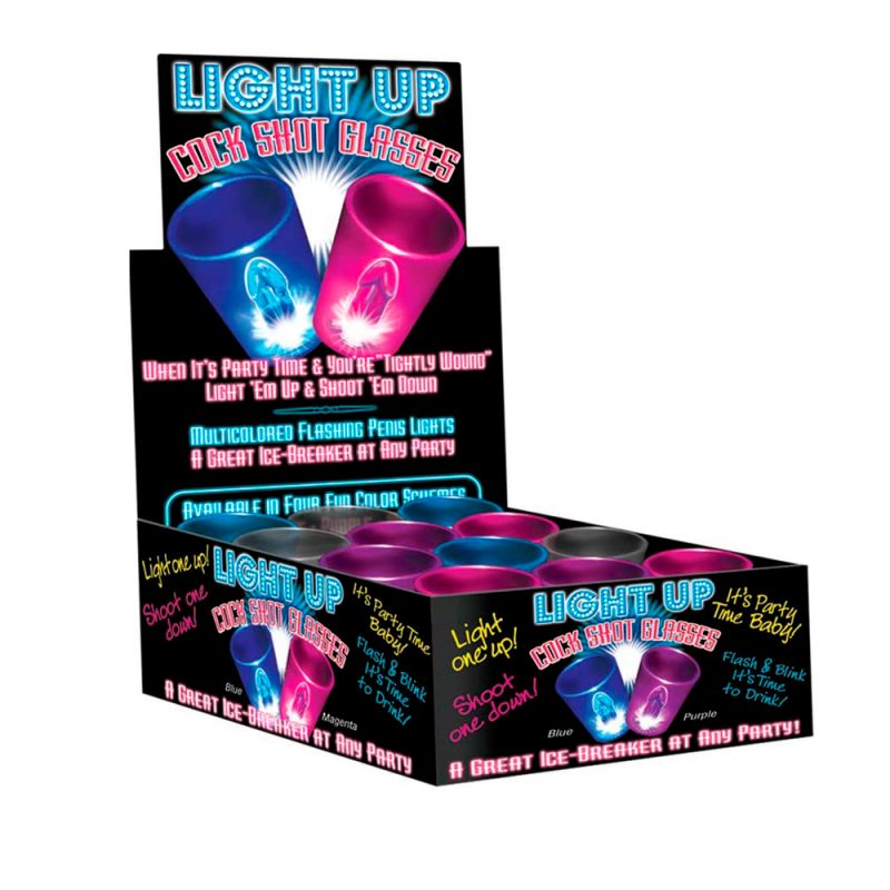 Display 12 Vasos Tequileros de Pene con Luz 60ml