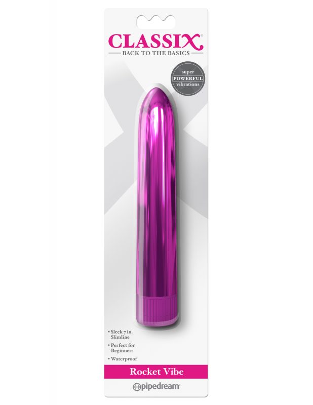 Vibrador Slim Clásico Rocket Vibe Rosa Metálico 18cm Classix Pipedream