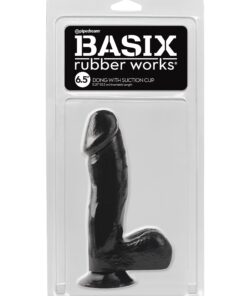 Basix Rubber Works 6.5" Dong with Suction Cup- Black