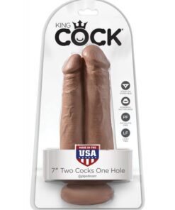 King Cock 7" Two Cocks One Hole Tan