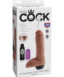 King Cock Squirting Cock With Balls Tan 8"