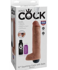 King Cock 10" Squirting Cock With Balls Tan