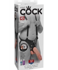 King Cock 12" Hollow Strap On Suspender System Flesh