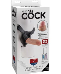 King Cock 7" Uncut with Strap on Harness - Light