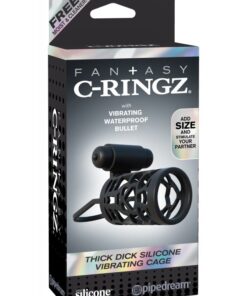 Fantasy C-Ringz Thick Dick Silicone Vibrating Cage - Black