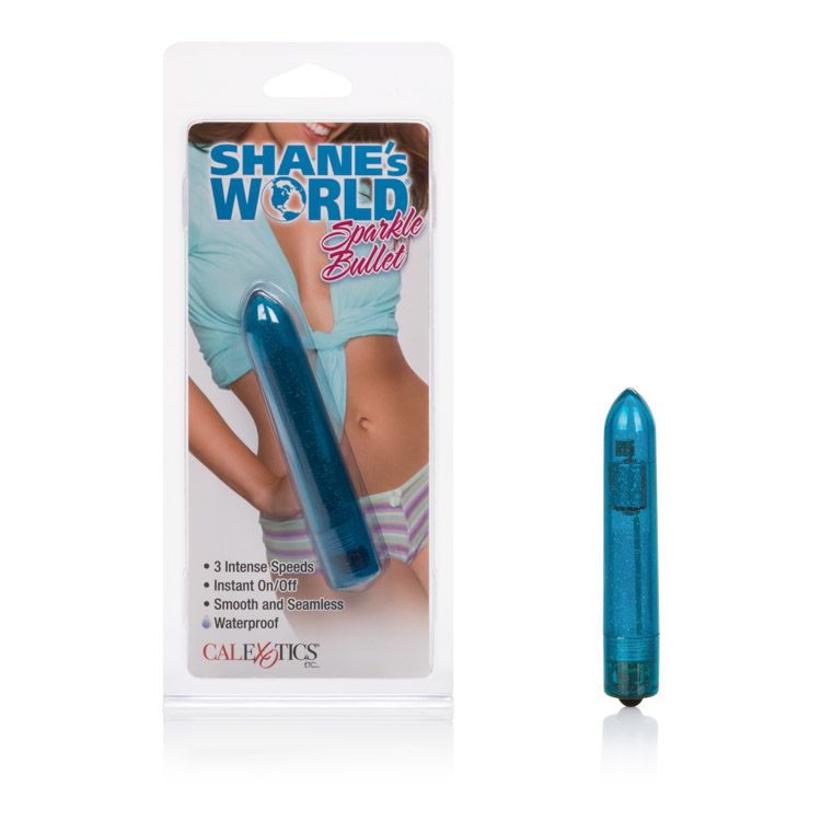 Vibrador tipo Bullet Azul con Brillos Sparkle Bullet Shane's World CalExotics