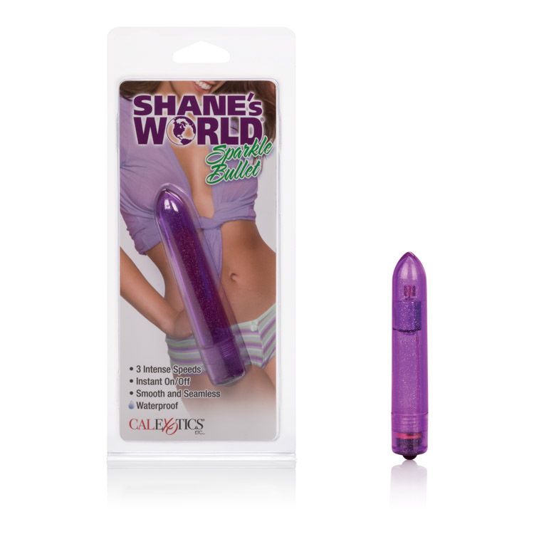 Vibrador tipo Bullet Morado con Brillos Sparkle Bullet Shane's World CalExotics