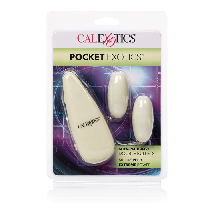 Vibrador Doble Bullet Pocket Exotics Brilla en la Oscuridad CalExotics