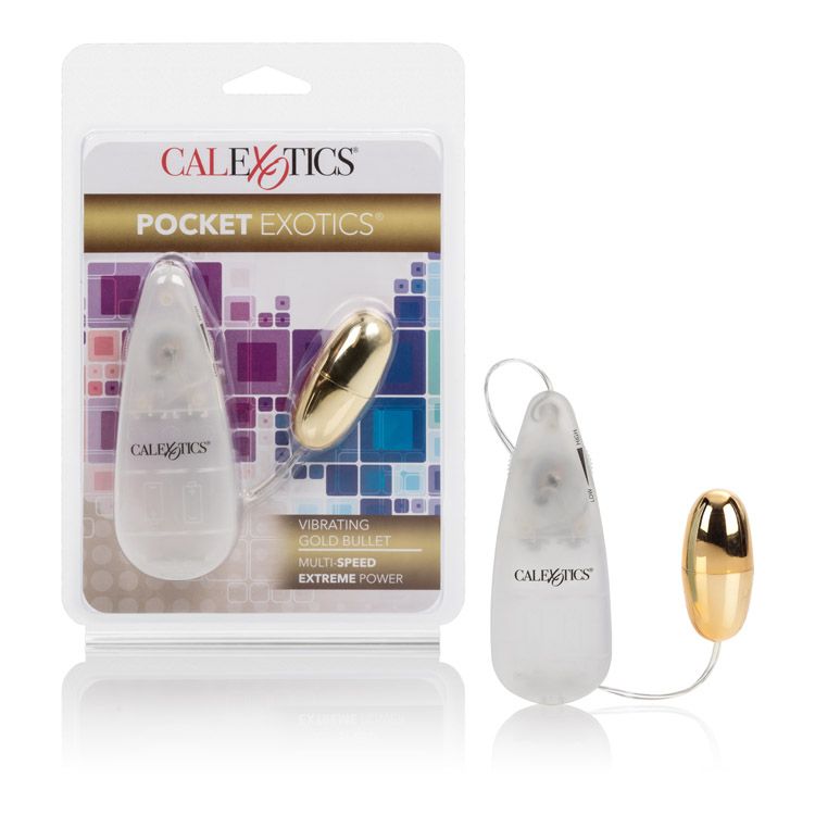 Vibrador tipo Bullet Pocket Exotics Gold con Control Multivelocidad CalExotics