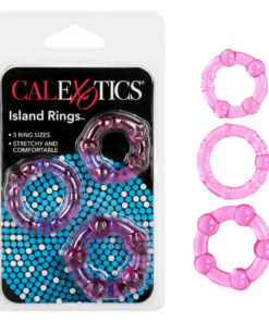 CalExotics Island Rings — Set de 3 anillos para el pene, elásticos y texturizados Morado