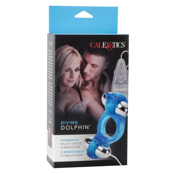 Anillo Vibrador con Doble Estimulador Diving Dolphin Azul CalExotics