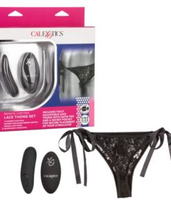 REMOTE CNTRL LACE THONG SET-BK