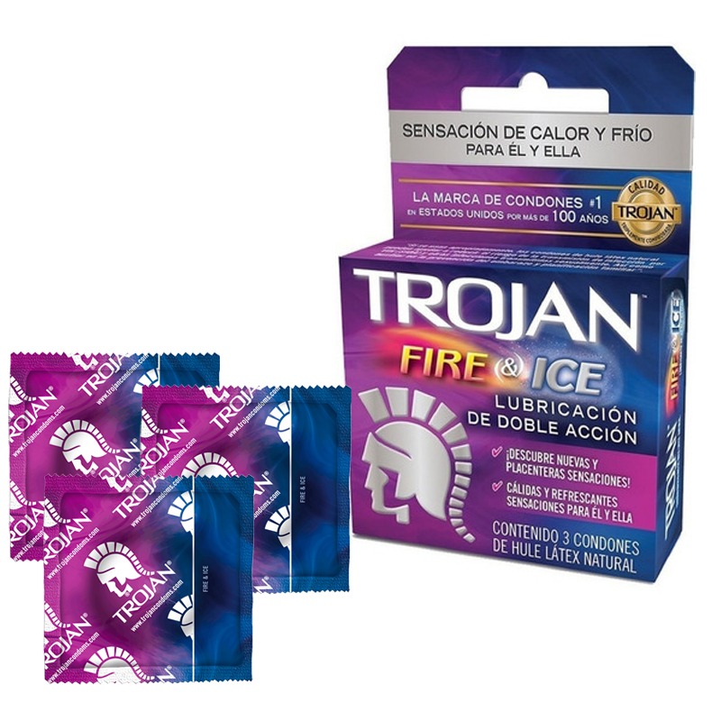 Condones Sensación de Calor y Frío Trojan Fire & Ice Caja con 3 Piezas Trojan