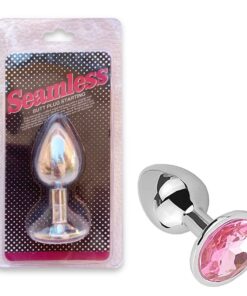 "Rosebud Butt Plug Medium Silver Pink gem"