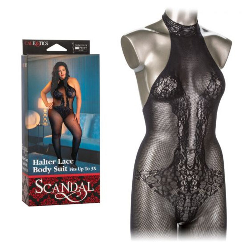 Bodysuit Halter de Encaje Scandal Tallas Plus XXXL CalExotics