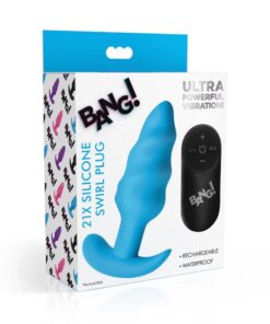 BG 21X Vibrating Silicone Swirl Butt Plug w/ Remote Control - blue