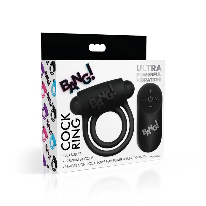 Anillo para Pene con Vibrador Bullet y Control Remoto Negro Bang! · fotografía 1