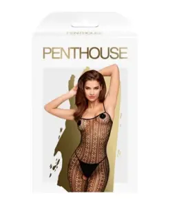 Penthouse Dark Wish Crotchless Bodystocking With Ring Crochet Black O/S Boxed