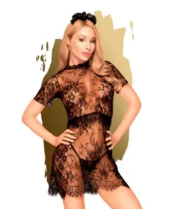 Penthouse Poison Cookie Lace Dress Chemise With Thong & Hapirpiece Black M/L Boxed