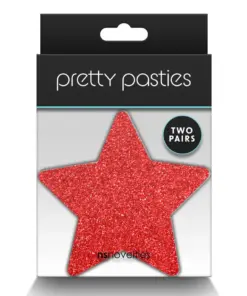 Pretty Pasties - Glitter Stars - Red/Silver - 2 Pair