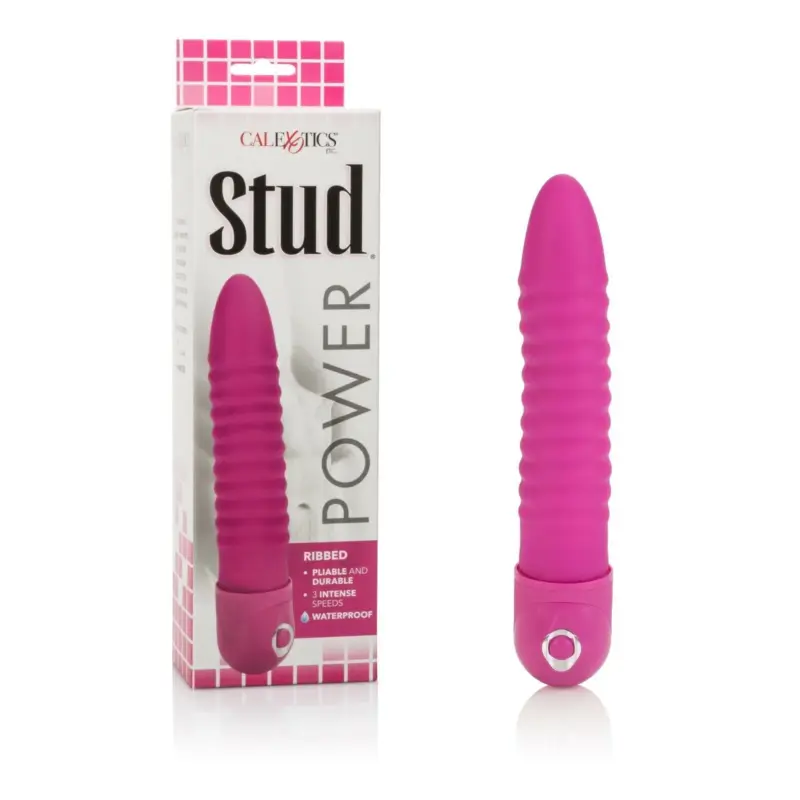 Dildo Vibrador Texturizado Multivelocidad Stud Power Ribbed Rosa CalExotics 13cm