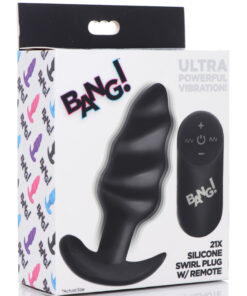 BG 21X Vibrating Silicone Swirl Butt Plug w/ Remote Control-Black