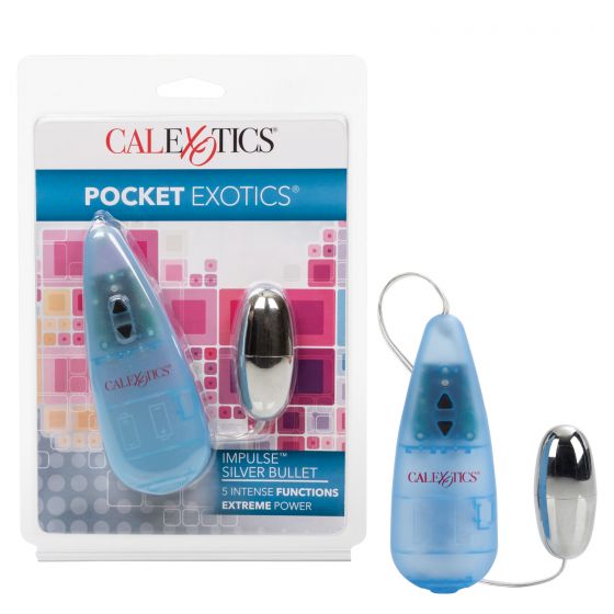 Vibrador Tipo Bullet Pocket Exotics Impulse Silver Bullet Azul CalExotics
