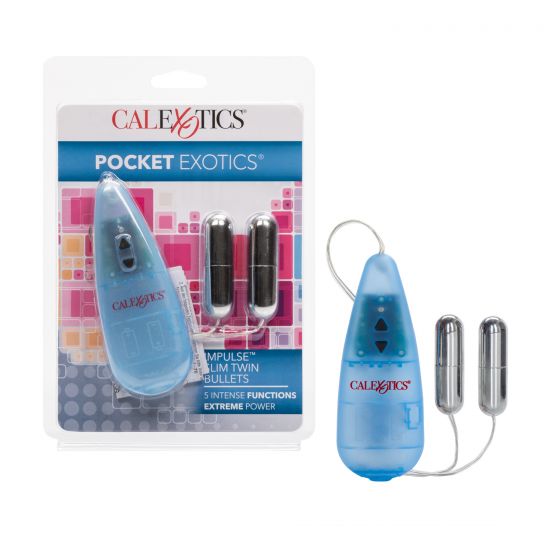 Vibrador Doble Tipo Bullet Pocket Exotics Impulse Slim Twin Azul CalExotics
