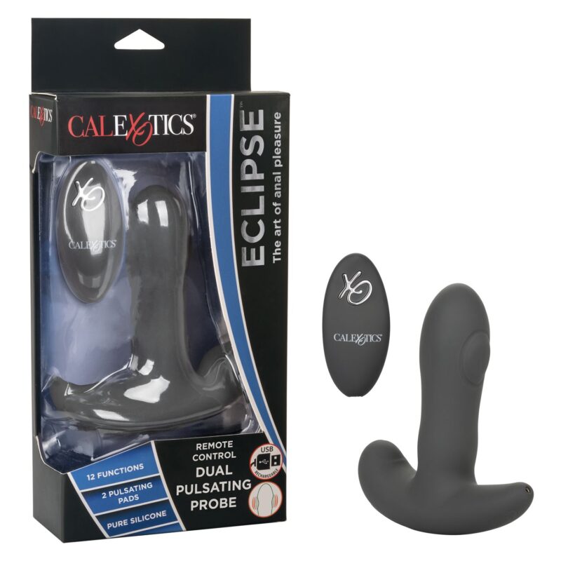 Plug Anal Vibratorio con Pulsación Dual y Control Remoto Gris Eclipse CalExotics 14cm
