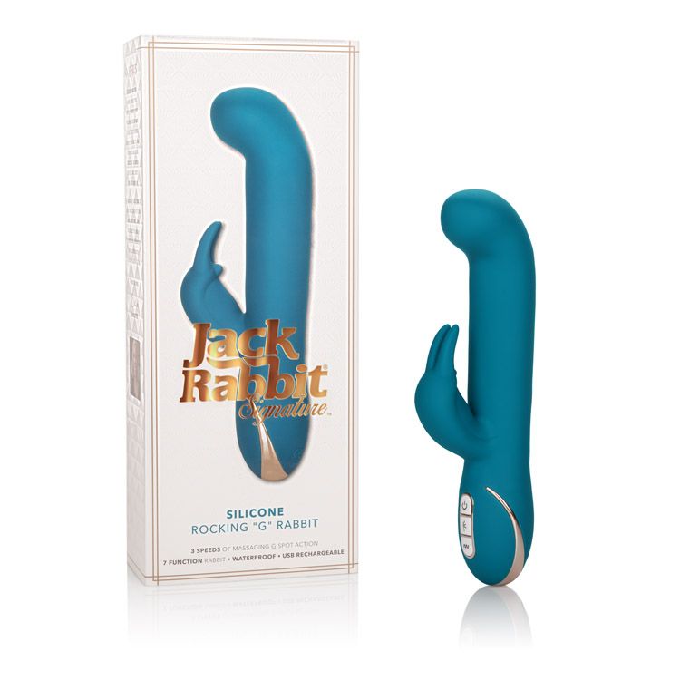 Vibrador Rabbit con Movimiento Basculante Punto G Jack Rabbit Signature Silicone Rocking G Teal CalExotics