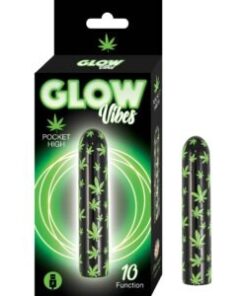 Vibrador tipo Bullet Recargable Estampado Mariguana Fosforescente Glow Vibes Pocket High Nasstoys