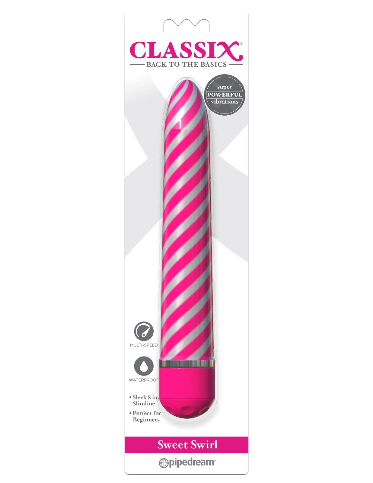 Vibrador Classix Sweet Swirl Rosa con Rayas (20 cm) – Pipedream